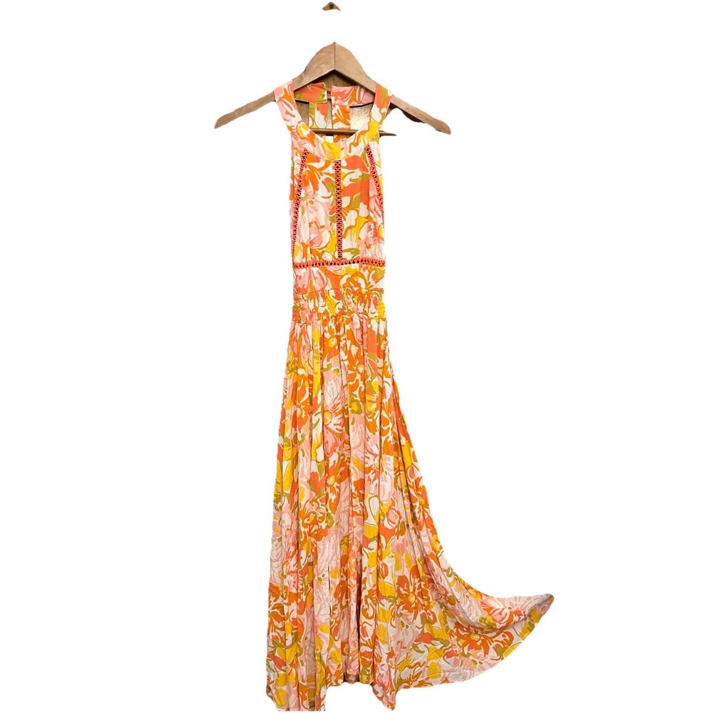 Able The Label Women's Floral Maxi Dress Sz XS Elastic Waist Flare Skirt W Slit